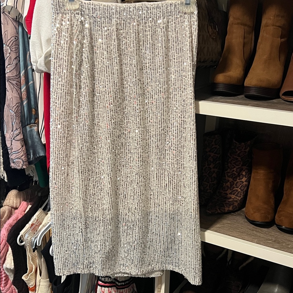 CeCe Silver Sequin Pencil Skirt